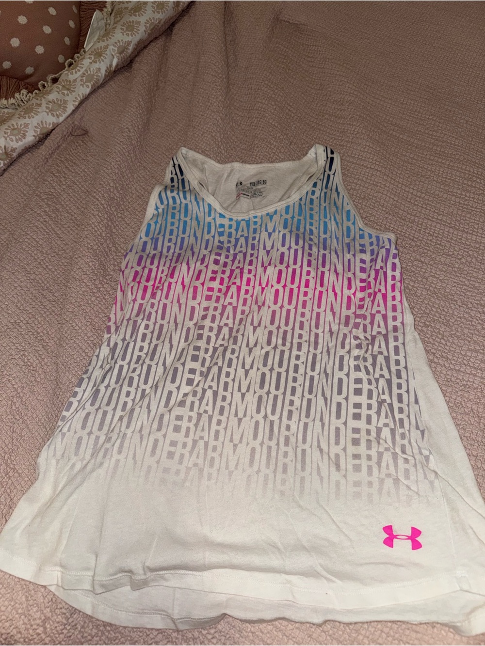 Under Armour Women’s White Tank with Blue-to-Pink Gradient Print